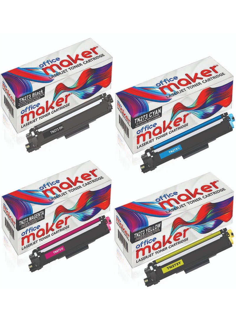Office maker TN-273 Full Set Compatible Toner Cartridge for Brother MFC-L3750CDW DCP-L3551CDW L3510CDW & HL-L3270CDW (4 COLOR SET) - Image 1