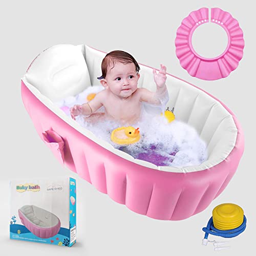 Safe-O-Kid® Aquaspa Baby Bath Tub Multipurpose Baby Shower Hat, European Safety Standard Inflatable Bathtub with Air Pump + Elegant Colorful Box for Extra Safety- Pink - Image 1