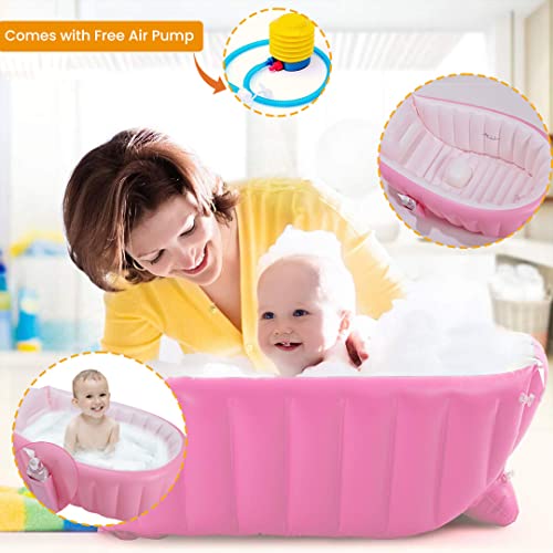 Safe-O-Kid® Aquaspa Baby Bath Tub Multipurpose Baby Shower Hat, European Safety Standard Inflatable Bathtub with Air Pump + Elegant Colorful Box for Extra Safety- Pink - Image 3