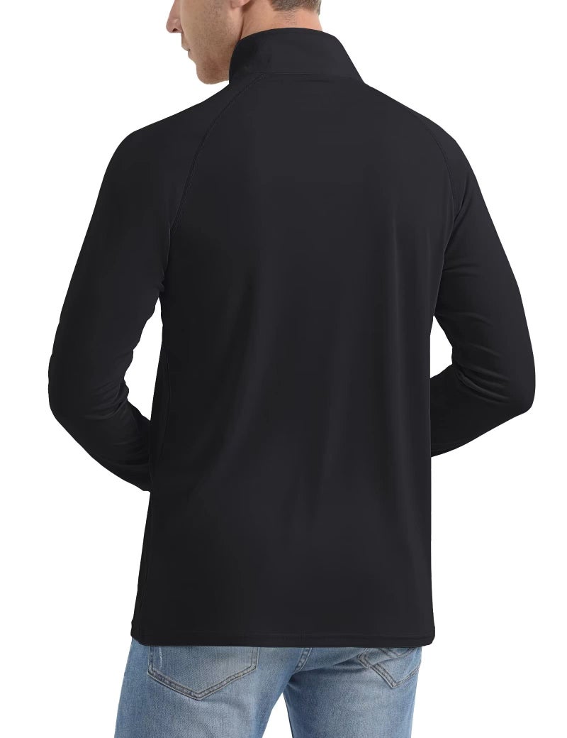 MAGCOMSEN Fishing Shirts for Men Long Sleeve Men's Sun Protective Quarter Zip Shirt Rash Guard Shirts Running Shirts for Men Summer Shirts for Men Black - Image 4