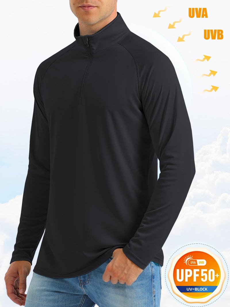 MAGCOMSEN Fishing Shirts for Men Long Sleeve Men's Sun Protective Quarter Zip Shirt Rash Guard Shirts Running Shirts for Men Summer Shirts for Men Black - Image 3