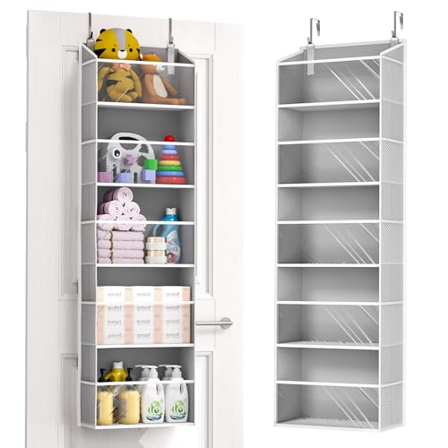 ULG 1Pack Over Door Organizer with 5 Large Pockets 10 Mesh Side Pockets 44 lbs Weight Capacity Hanging Storage Organizer with Clear Window for Bedroom Bathroom Kitchen RV Camper Clear Grey - Image 1