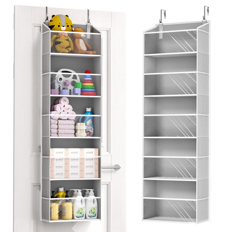 ULG 1Pack Over Door Organizer with 5 Large Pockets 10 Mesh Side Pockets 44 lbs Weight Capacity Hanging Storage Organizer with Clear Window for Bedroom Bathroom Kitchen RV Camper Clear Grey - Image 2
