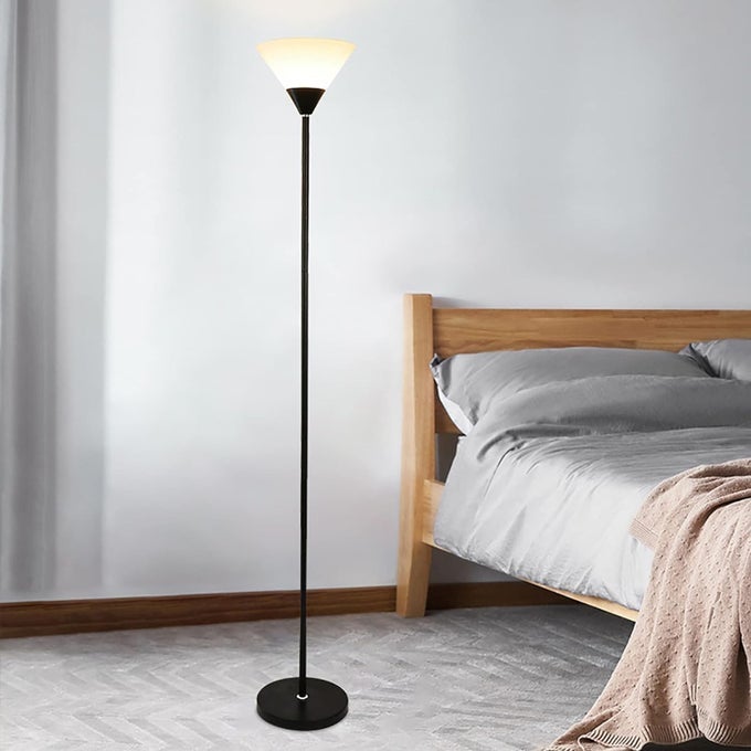 FLOOR LAMP WITH READING LIGHT FLOOR STANDING MODERN WHITE LAMPSHADE READING CORNER LAMP FLOOR UPLIGHTER READING LAMP LAMPSHADE FOR LIVING ROOM BEDROOM HOME OFFICE ACCESSORIES