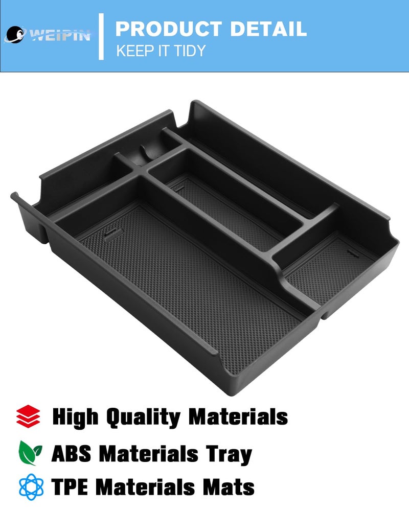 WEIPIN for Center Console Tray Compatible with 2019-2026 Chevy Silverado 1500& 2020-2026 Silverado 2500HD 3500HD (Split-Bench Folding Seat) Armrest Storage Box Console Organizer ABS Materials - Image 5
