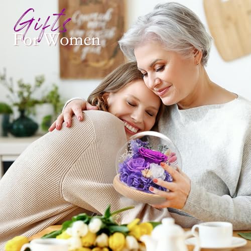 FIACO Preserved Flowers in Glass Dome Forever Fresh Flowers for Delivery Prime Purple Eternal Rose That Last 1-3 Years,Birthday Flowers Gifts for Women Mom Grandma Wife Friends - Image 4