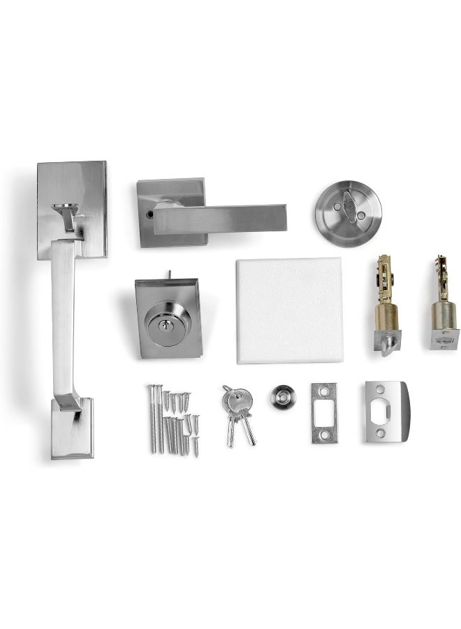 Berlin Modisch Single Cylinder HandleSet with Lever Door Handle Reversible for Right and Left Handed and a Single Cylinder deadbolt Handle Set 11" HandleSet [8 3/4" between screw holes] Silver - Image 4