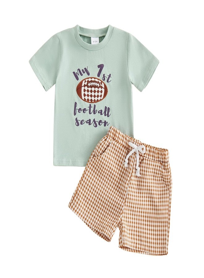 Douhoow Baby Boy Football Outfit Rugby Short Sleeve T-shirt Tops Shorts Toddler Boy Summer Clothes 2 Pcs Set (Light Green, 12-18 Months) - Image 1