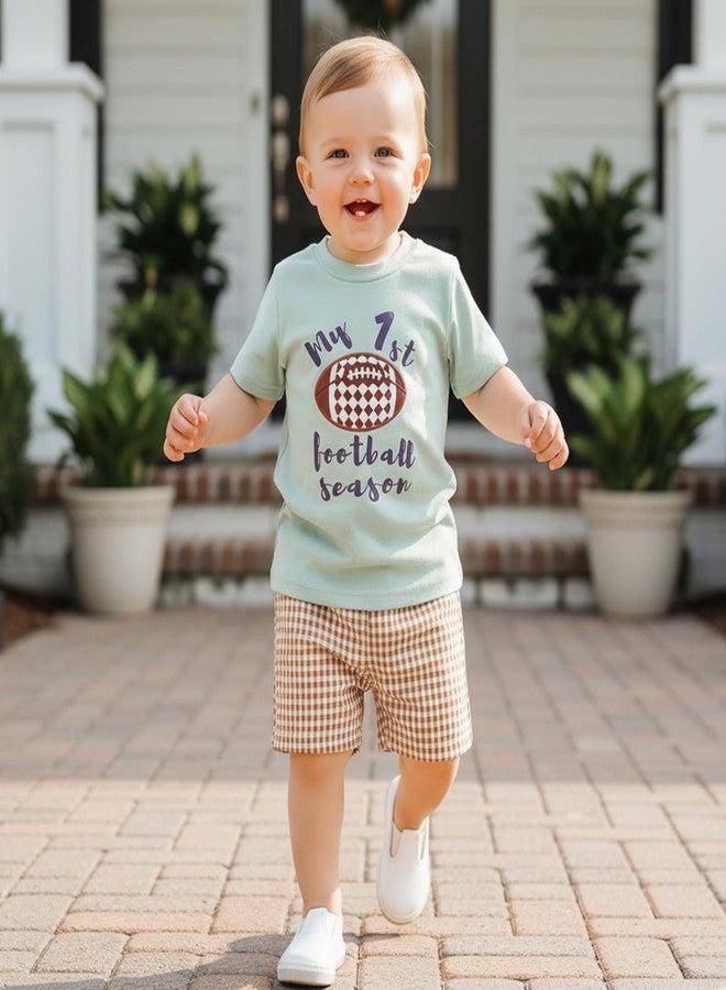 Douhoow Baby Boy Football Outfit Rugby Short Sleeve T-shirt Tops Shorts Toddler Boy Summer Clothes 2 Pcs Set (Light Green, 12-18 Months) - Image 4