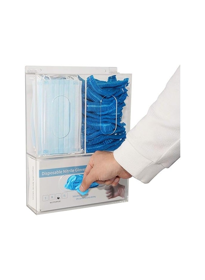 Adamsmed Acrylic Disposable Glove Box Dispenser Holder Triple Glove Rack Face Mask Hairnet Tissue Napkin Dispenser with Lid for Wall Mount Organizer for Food Service, Lab, Medical Office - Image 3