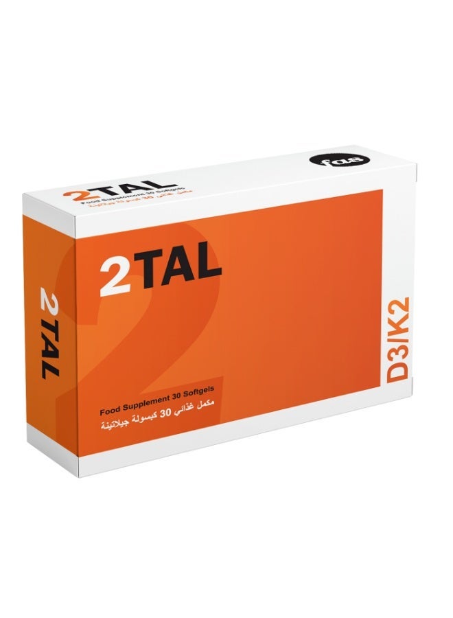 2TAL D3/K2 Vitamin Food Supplement - 30 Softgels for Bone Health & Immune Support