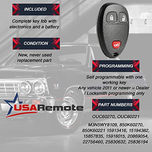 USARemote Keyless Entry Remote Ignition Key Fob fits Chevy Silverado Traverse Avalanche Equinox Express / GMC Acadia Savana Sierra / Pontiac Torrent / Saturn Vue Outlook (15913420) - Image 3