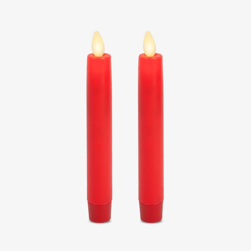 Luminara Set of 2 Flameless Candle Tapers 087 x 67 Flat Top Real Wax Unscented True Red - Image 2