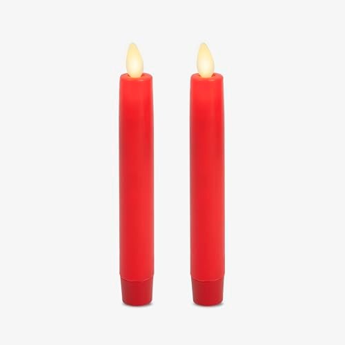 Luminara Set of 2 Flameless Candle Tapers 087 x 67 Flat Top Real Wax Unscented True Red - Image 1