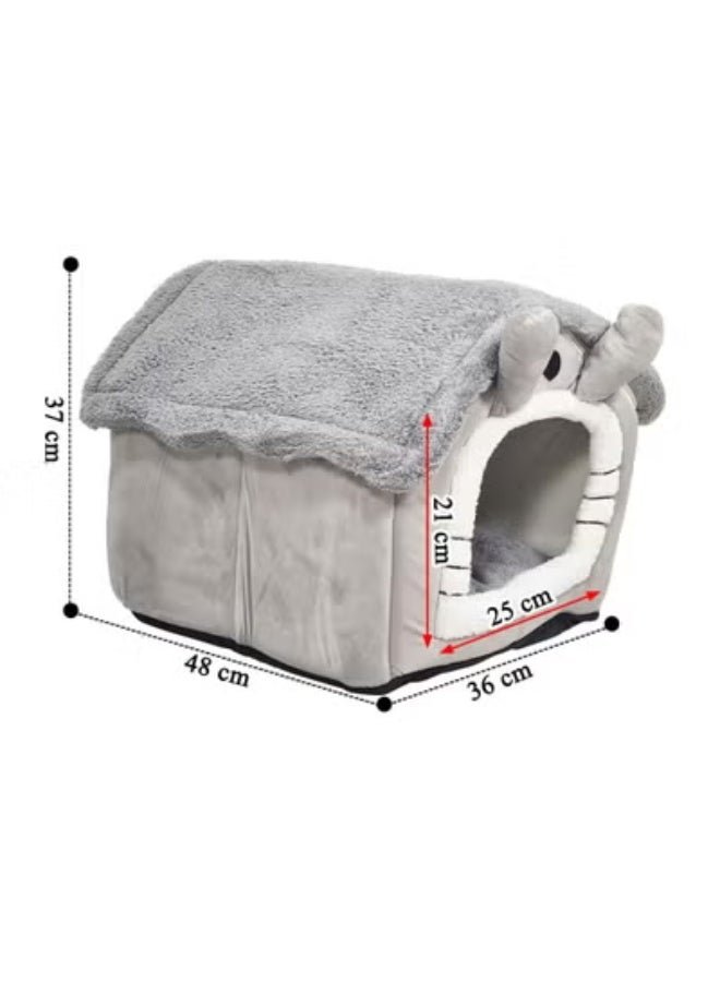 NNC PETS Pet cave bed with Plush material, Removable Cushion, Washable, and Foldable, Comfortable cat house with Cartoon hood design, Portable, Removable Zippered and Anti-slip bottom, Medium 48 cm (Grey) - Image 2