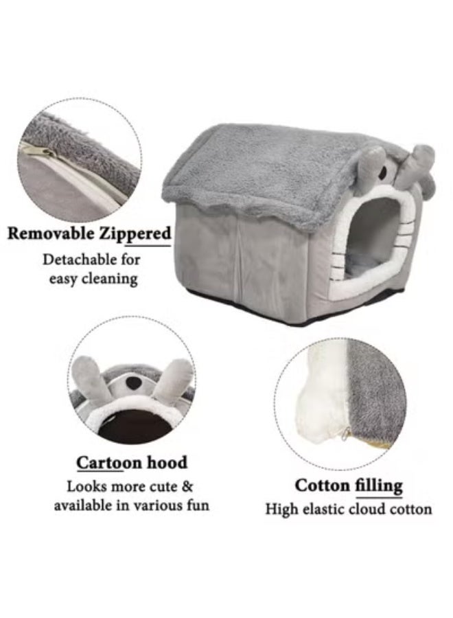 NNC PETS Pet cave bed with Plush material, Removable Cushion, Washable, and Foldable, Comfortable cat house with Cartoon hood design, Portable, Removable Zippered and Anti-slip bottom, Medium 48 cm (Grey) - Image 3