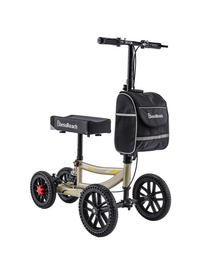 BlessReach Knee Scooter, 300lbs Capacity, 13" Big PU Seat, Disc Brake Knee Walker, All Terrain Foldable Knee Scooter Walker with Bag for Foot Injuries Compact Crutches Alternative (Champagne) - Image 1