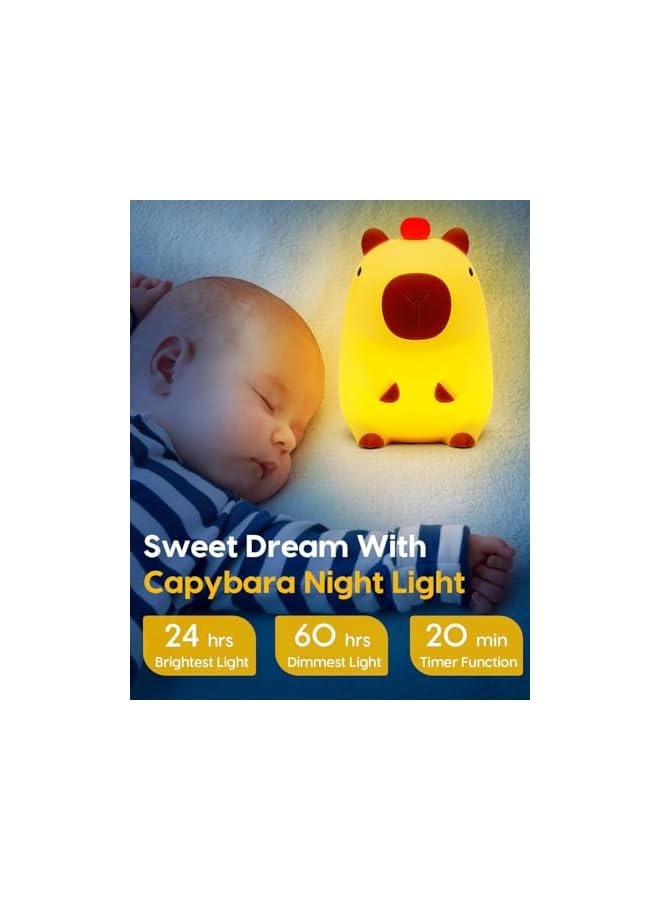The Bros Cute Capybara Night Light for Kids, Rechargeable Dimmable Kids Nightlight, Silicone LED Lamp Nursery Nightlight with Timer & Touch Control for Bedrooms Living Room Cute Room Decor Birthday (KAPIBALA) - Image 4