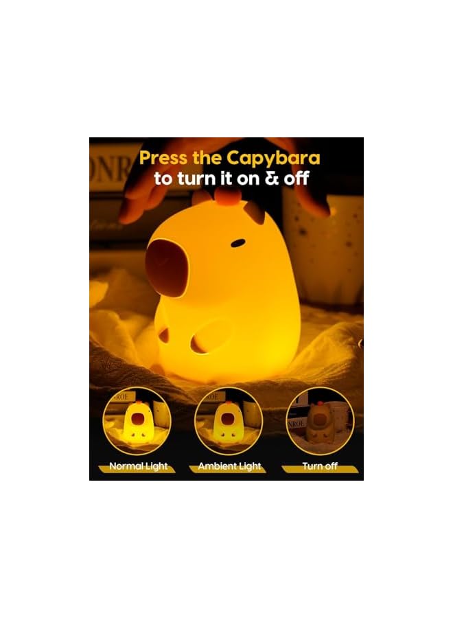 The Bros Cute Capybara Night Light for Kids, Rechargeable Dimmable Kids Nightlight, Silicone LED Lamp Nursery Nightlight with Timer & Touch Control for Bedrooms Living Room Cute Room Decor Birthday (KAPIBALA) - Image 3