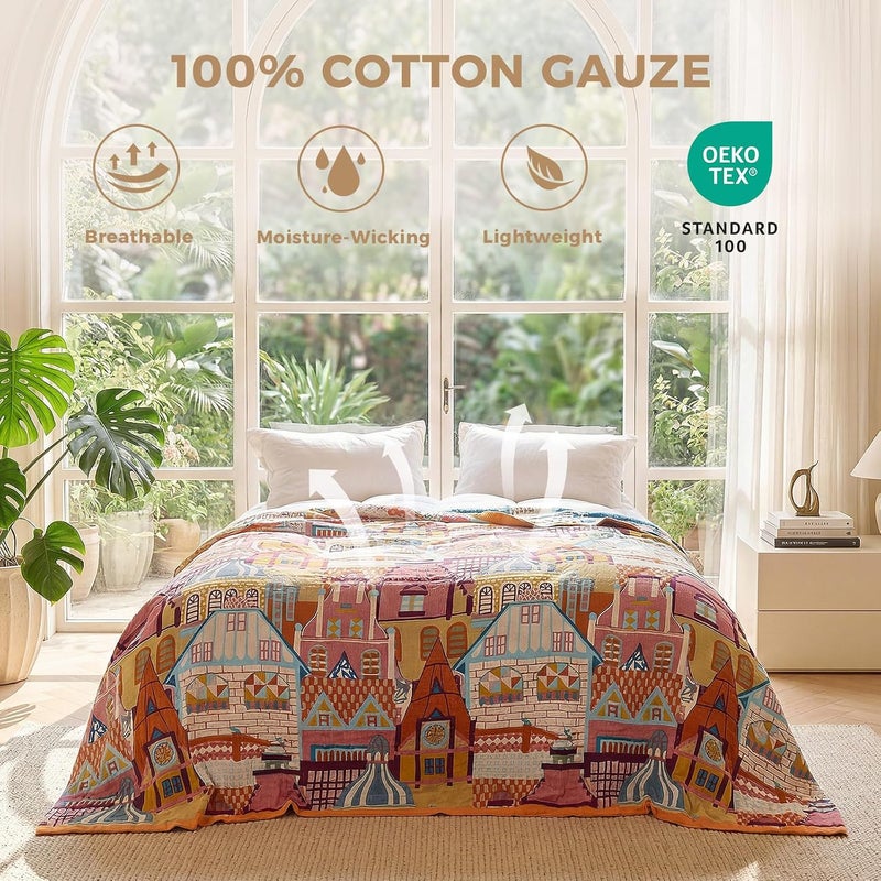 LUTBM Boho Throw Blanket for Couch Sofa Chair Cotton Blankets for Bedroom Living Room All Season Lightweight Reversible Classical Architecture Embroidery Decorative Throws 50"x60" - Image 2