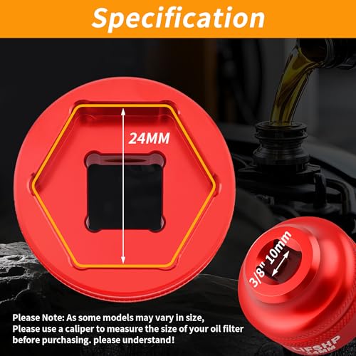LIFSHP 24MM Oil Filter Socket,3/8" Drive For BMW,Chrysler,Chevy,Dodge,and Other Vehicles Oil/Fuel Filter Removal Tool-Red - Image 2