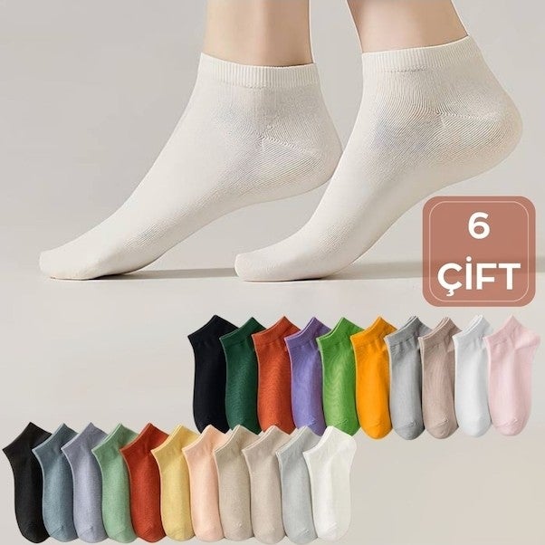 Kral Socks Colorful (6 Pairs) Lycra Cotton Combed Cotton Women's Booties Socks - Image 1