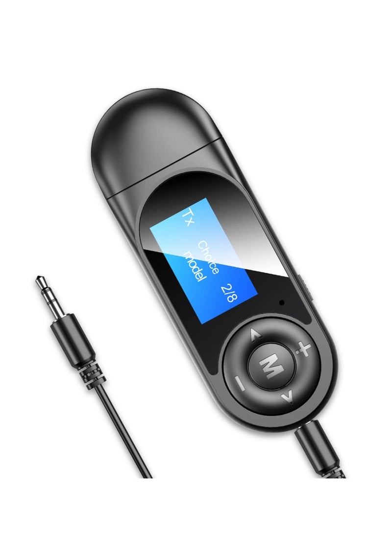 Bluetooth Transmitter Receiver with LCD Screen, USB Bluetooth 5.0 Audio Transmitter with 3.5mm Jack, Mini Portable Bluetooth Adapter, Low Latency, for TV, Stereo, Car, Headphones, Speakers, PC - Image 1