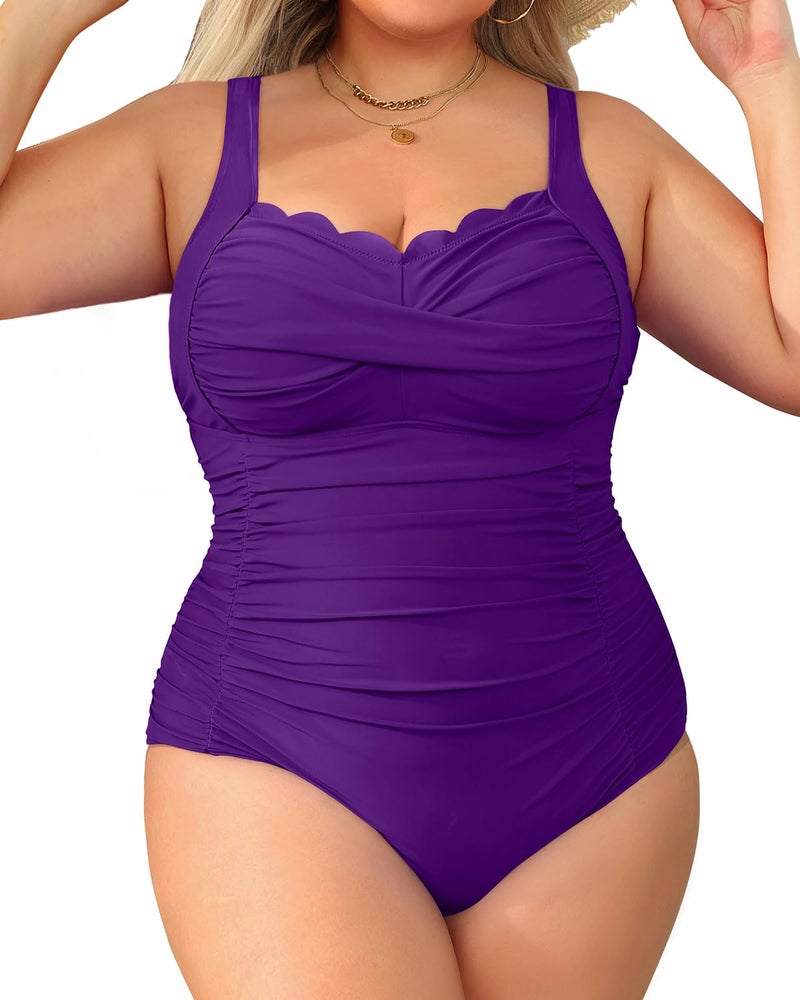 Aqua Eve Womens Plus Size One Piece Swimsuit- Tummy Control Bathing Suit Full Coverage Swimwear Purple 18W - Image 1