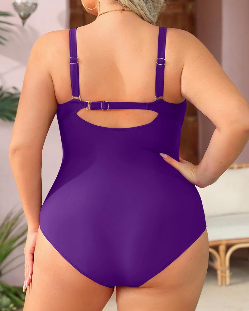Aqua Eve Womens Plus Size One Piece Swimsuit- Tummy Control Bathing Suit Full Coverage Swimwear Purple 18W - Image 3