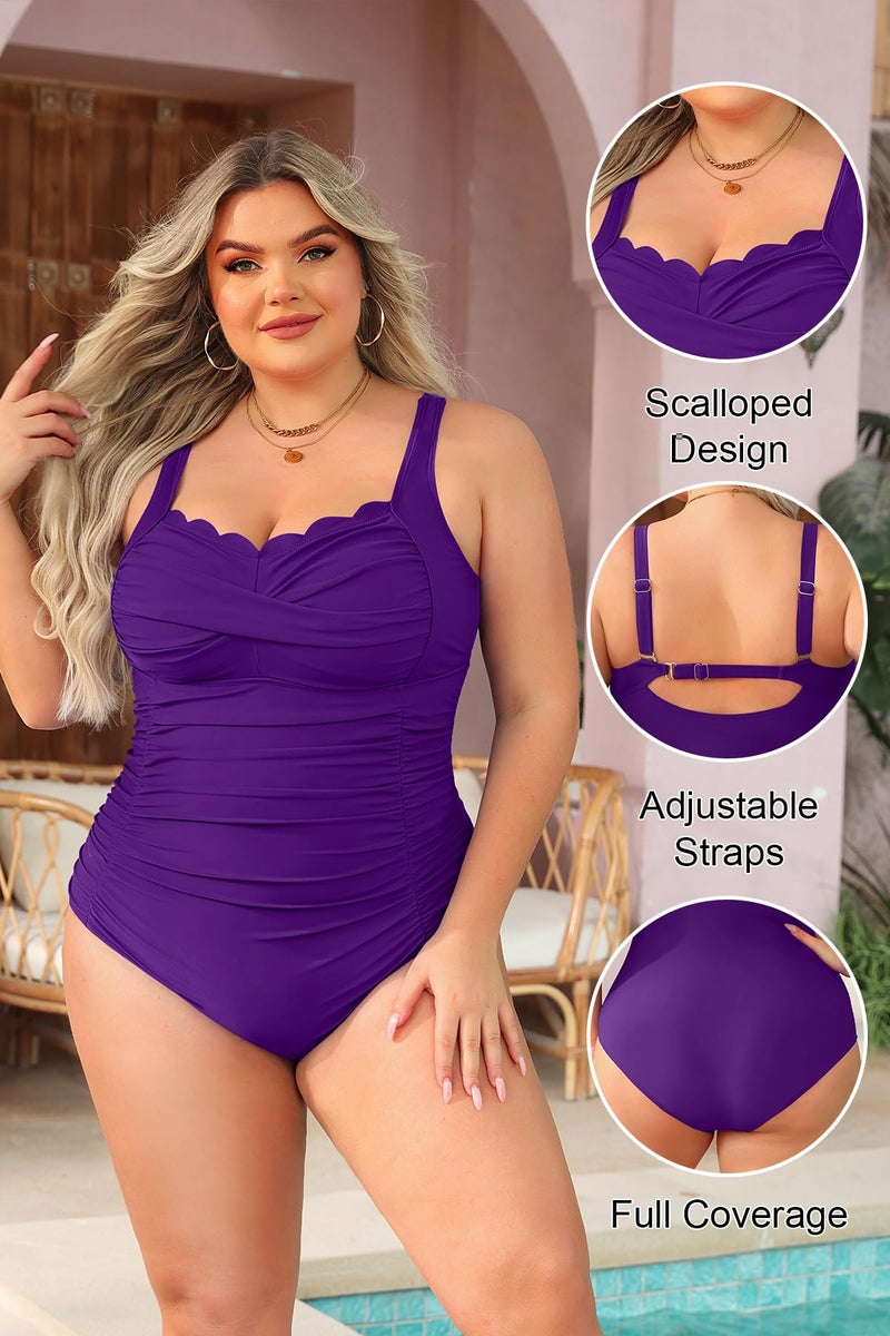 Aqua Eve Womens Plus Size One Piece Swimsuit- Tummy Control Bathing Suit Full Coverage Swimwear Purple 18W - Image 4