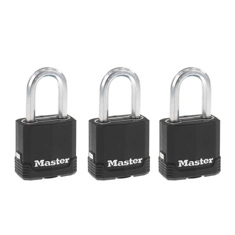 Master Lock Black Magnum Keyed-Alike Padlocks with All-Weather Cover, Outdoor Lock for Fence or Gate with a 1-7/8 Inch Lock Body and 1-1/2 Inch Shackle, 3-Pack - Image 1