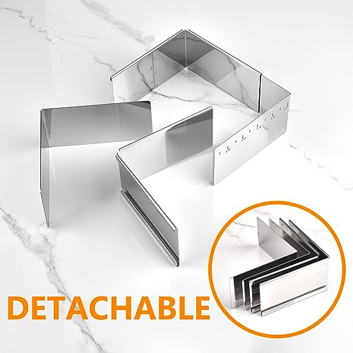 Guowall Stainless Steel Extensible Cake Ring Detachable Square Cake Mold Mousse Ring Nonstick Cheesecake Mould for Baking - 4 x 4 in - Image 3