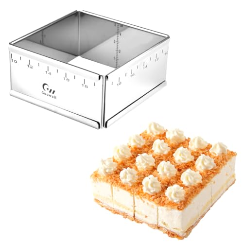 Guowall Stainless Steel Extensible Cake Ring Detachable Square Cake Mold Mousse Ring Nonstick Cheesecake Mould for Baking - 4 x 4 in - Image 1