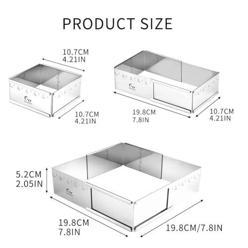 Guowall Stainless Steel Extensible Cake Ring Detachable Square Cake Mold Mousse Ring Nonstick Cheesecake Mould for Baking - 4 x 4 in - Image 4