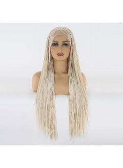 Platinum Blonde Braided Synthetic Lace Front Wigs For Black Women Heat Resistant Fiber Hair Micro Braided Hair Box Braids Wig African American Hair (24Inch 60 Color)