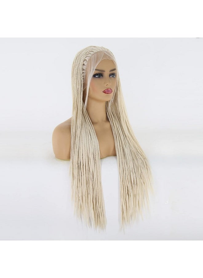 BTWTRY - Platinum Blonde Braided Synthetic Lace Front Wigs For Black Women Heat Resistant Fiber Hair Micro Braided Hair Box Braids Wig African American Hair (24Inch 60 Color) - Image 1
