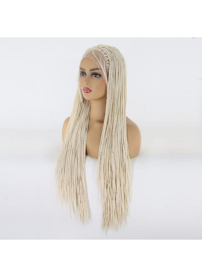 BTWTRY - Platinum Blonde Braided Synthetic Lace Front Wigs For Black Women Heat Resistant Fiber Hair Micro Braided Hair Box Braids Wig African American Hair (24Inch 60 Color) - Image 1