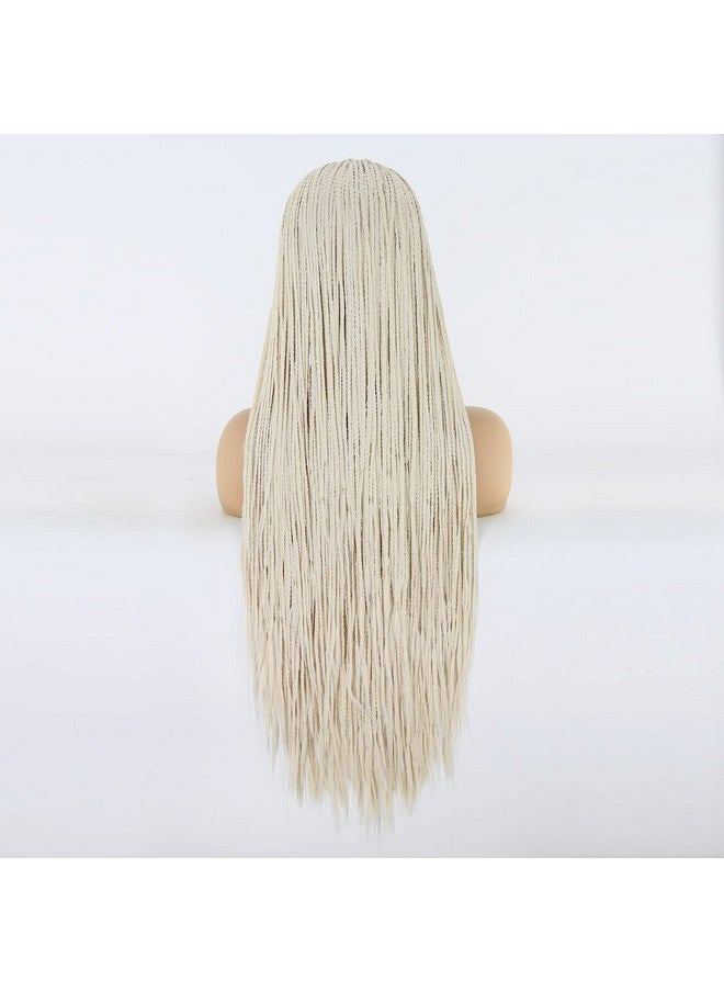 BTWTRY - Platinum Blonde Braided Synthetic Lace Front Wigs For Black Women Heat Resistant Fiber Hair Micro Braided Hair Box Braids Wig African American Hair (24Inch 60 Color) - Image 1