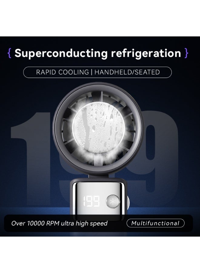 ZONIX Portable Handheld Fan with 199-Speed Adjustable - ICE Ceramic Cooling, 4000mAh Battery, Digital Display, 3-in-1 Foldable Turbo Fan for Travel/Camping/Office (White) - Image 3