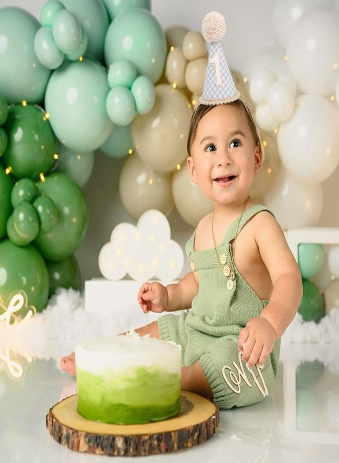 ZZDCMS Neutral Green First Birthday Party Hat-1st Cone Crown for Baby Boys Girls，Pale Beige Green Gingham Hat for Cake Smash Photo Props,Kids First Year Birthday Party Decoration， - Image 3