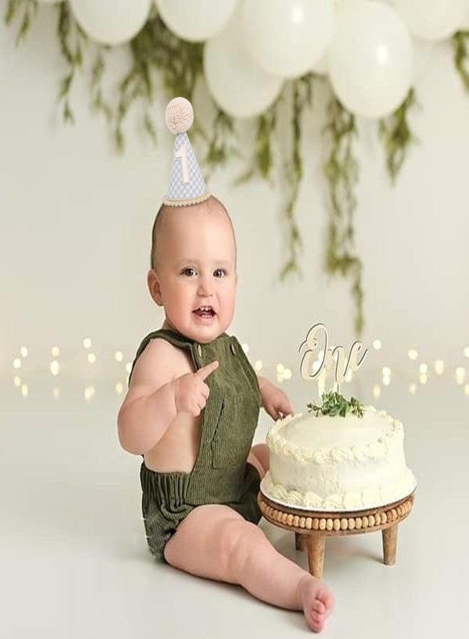 ZZDCMS Neutral Green First Birthday Party Hat-1st Cone Crown for Baby Boys Girls，Pale Beige Green Gingham Hat for Cake Smash Photo Props,Kids First Year Birthday Party Decoration， - Image 4