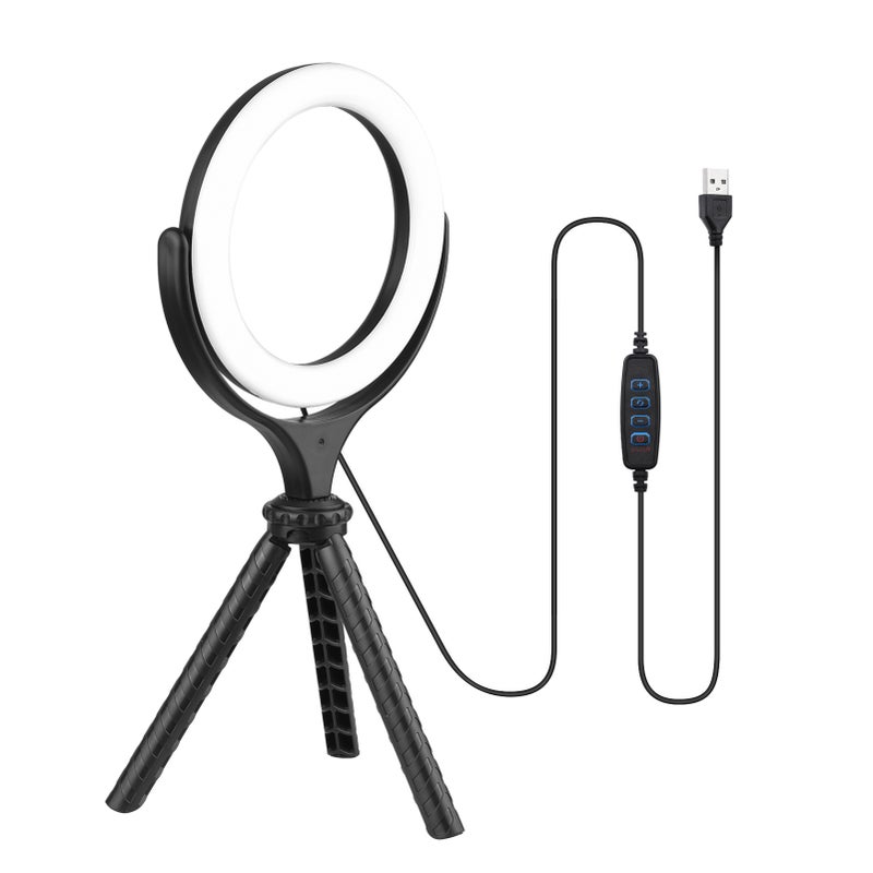 6-inch Video Streaming LED Ring Light Bi-color 3000K-6500K 10-level Brightness Dimmable USB Powered with Table Tripod for Video Live Makeup Online Teaching - Image 1