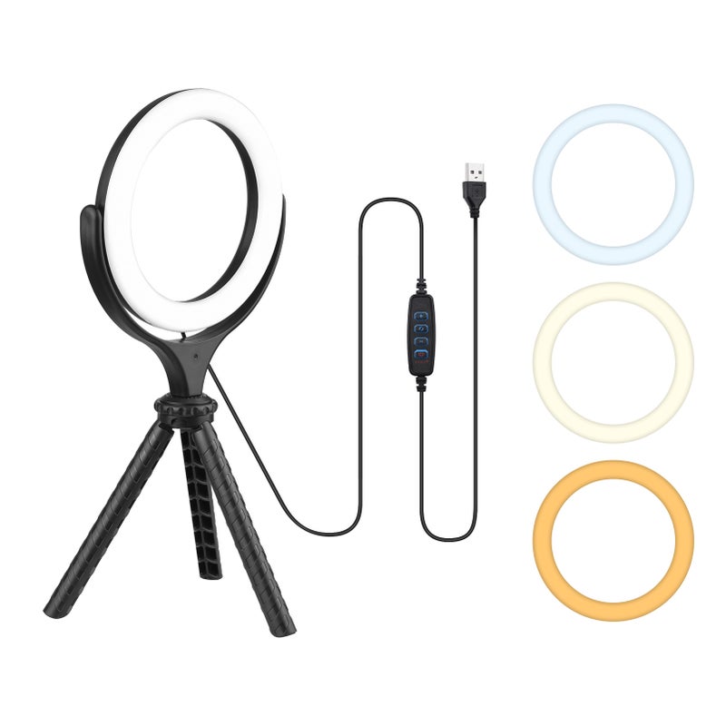 6-inch Video Streaming LED Ring Light Bi-color 3000K-6500K 10-level Brightness Dimmable USB Powered with Table Tripod for Video Live Makeup Online Teaching - Image 2