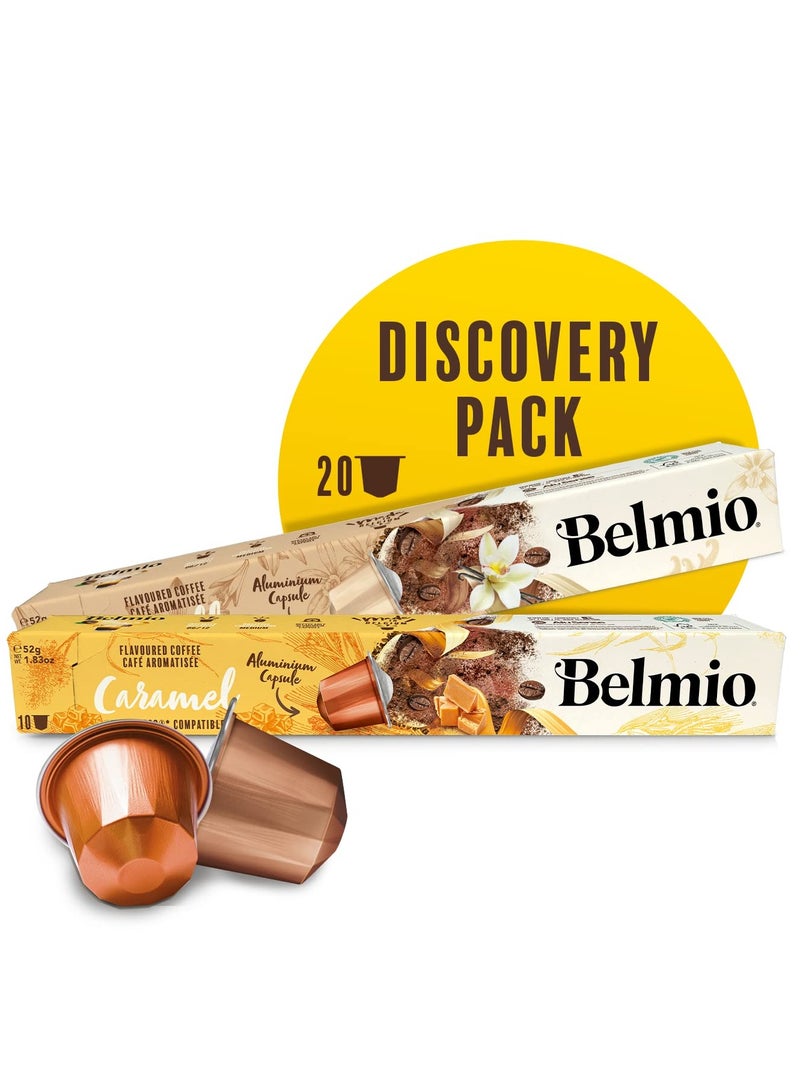 Belmio Coffee Capsules, Flavor Discovery Pack, Vanilla and Caramel, 20 count, Aluminum Compatible Capsules. - Image 1