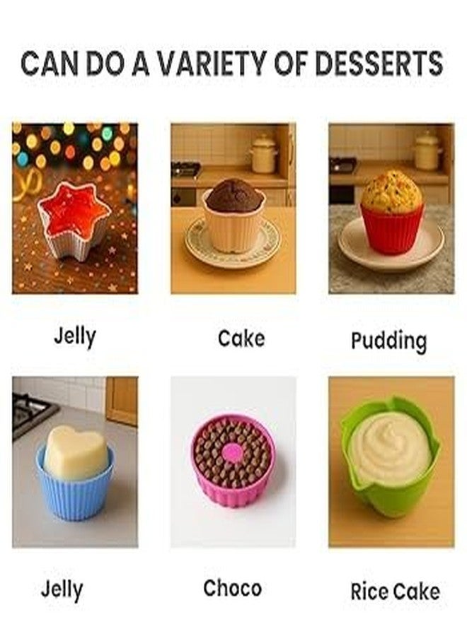 Royals Mix Design 8-Piece Silicone Muffin Cup Cupcake Cake Pudding Candle Jelly Idli Soap Ice Cream Set Moulds - Reusable Non-Stick Cupcake Muffin Liner (Random Colour) - Image 2