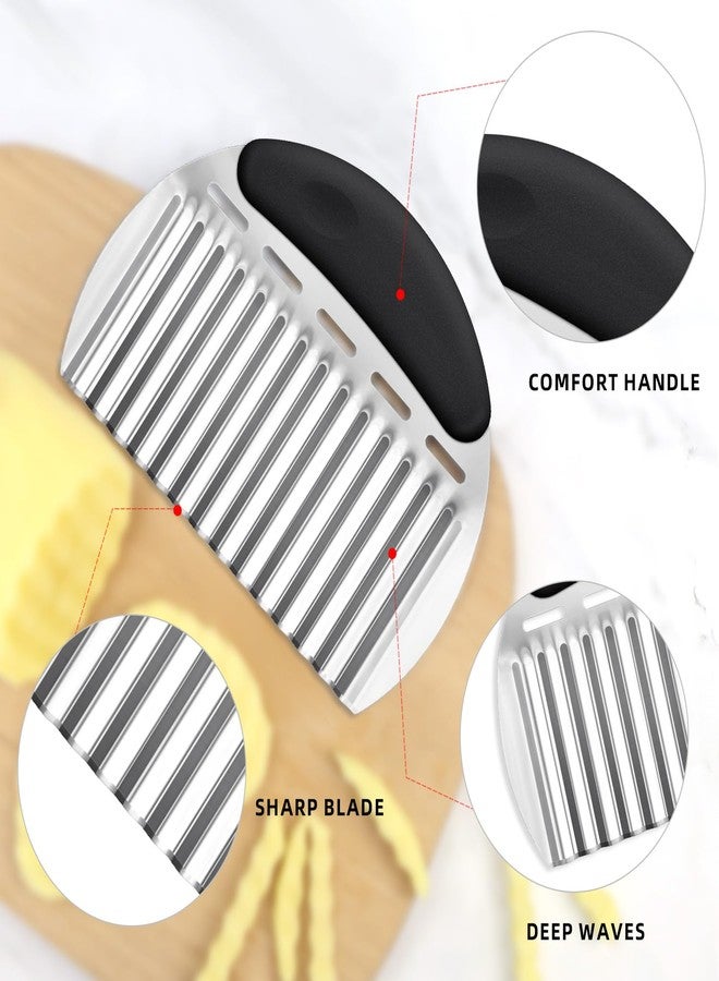 Bilkeru 1 Pcs Stainless Steel Potato Crinkle Cutter French Fry Cutter Large Crinkle Cutter Wavy Slicer Cutting Chopping Tool for Fruits, Vegetable, Carrot, Potatoes, Onions (Black) - Image 3