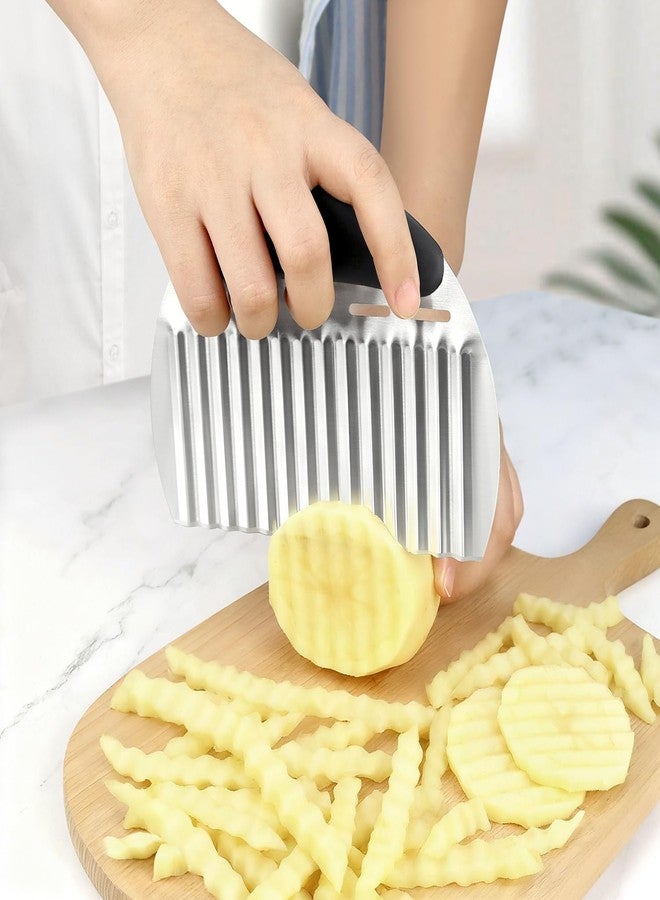 Bilkeru 1 Pcs Stainless Steel Potato Crinkle Cutter French Fry Cutter Large Crinkle Cutter Wavy Slicer Cutting Chopping Tool for Fruits, Vegetable, Carrot, Potatoes, Onions (Black) - Image 4