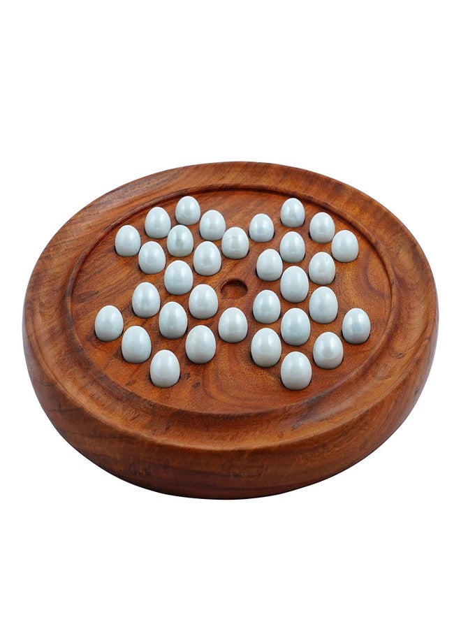 TOOLARTâ„¢ Wooden Solitaire Board Game in with Glass Marbles Brain-vita Unique Game 9" - Best Gift for Kids, Teens & Adults Made in India (RH_Solitaire_4) - Image 1