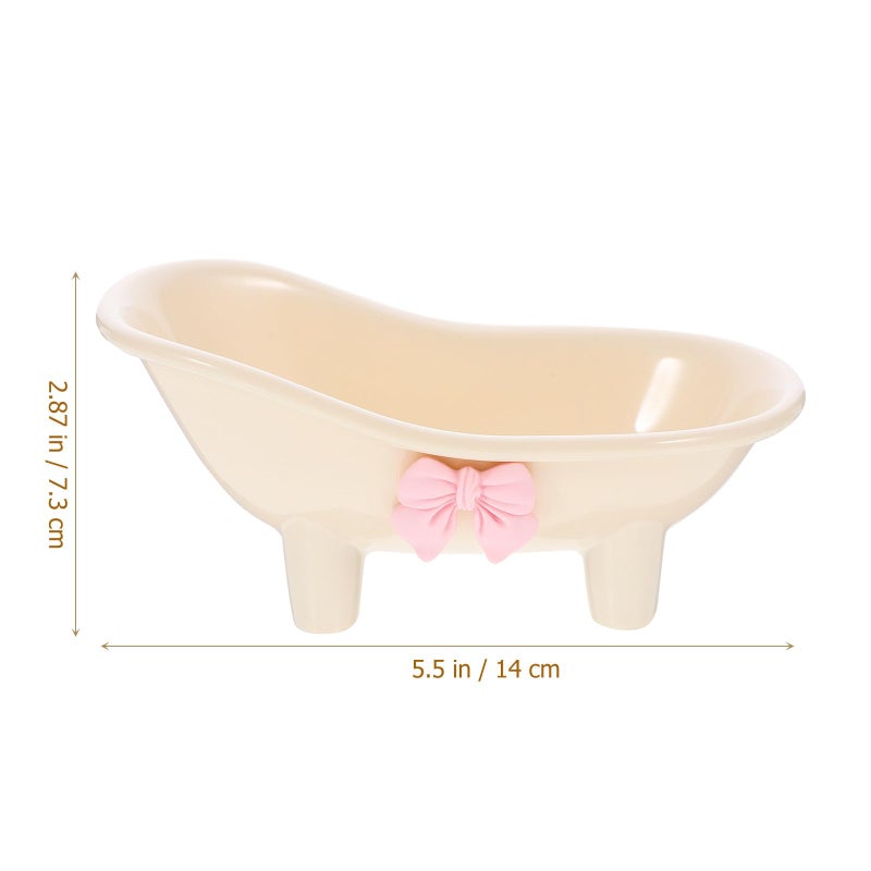 Self Draining Soap Dish with Bowknot Design Cream White Bathroom Shower Tray - Image 3