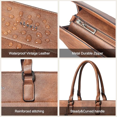 Shrrie 17 inch Laptop Bag for Women,Water-Resistant Work Bag LaptopTote Bag,Professional Business Tote for Office,Travel,College-Fits 15.6 Laptop&Tablet,Briefcase with Satchel Purse,Two-toned Brown - Image 4